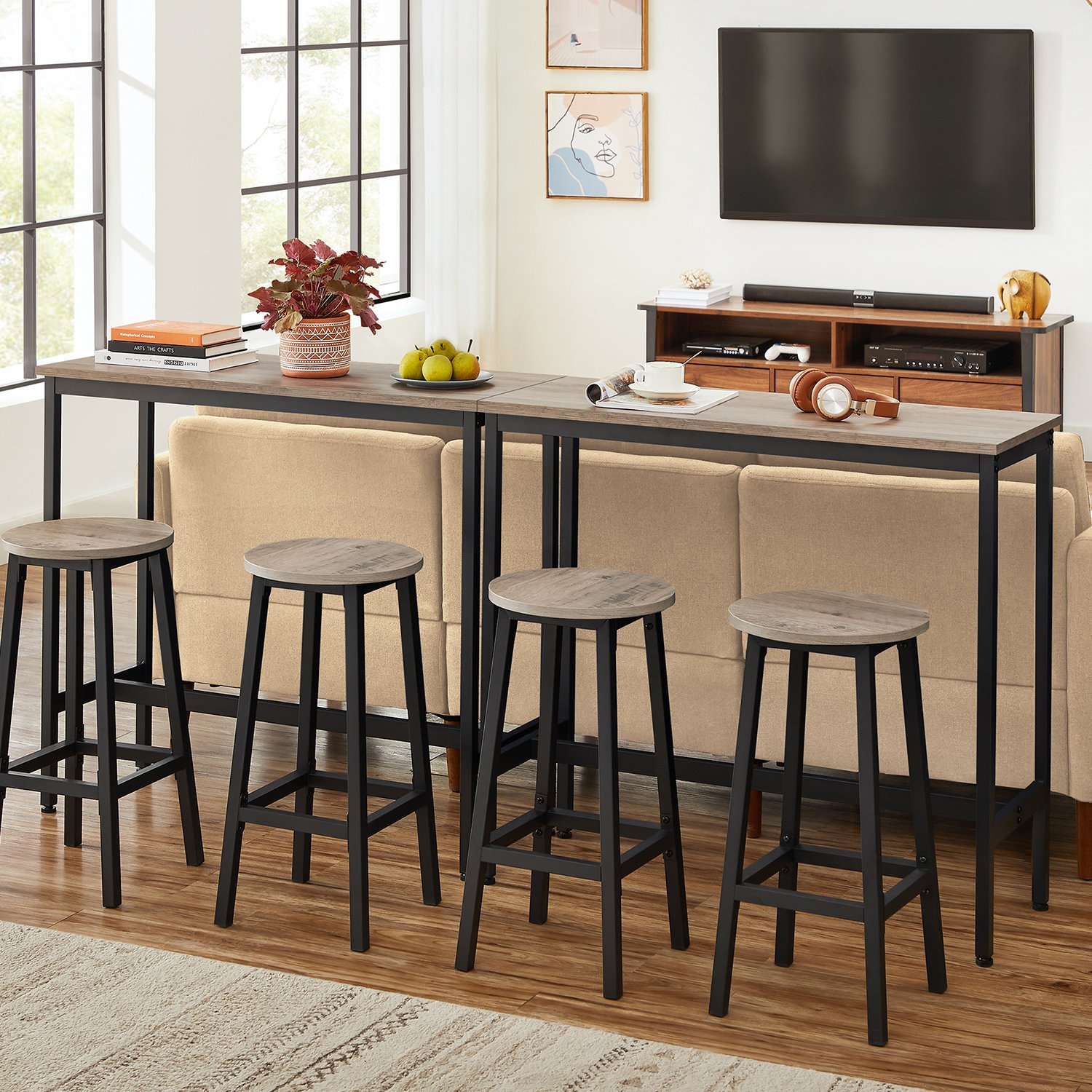 Bar Stools - VERRA Set of 2 Kitchen Stool with Footrest - Grey - Indigo Home