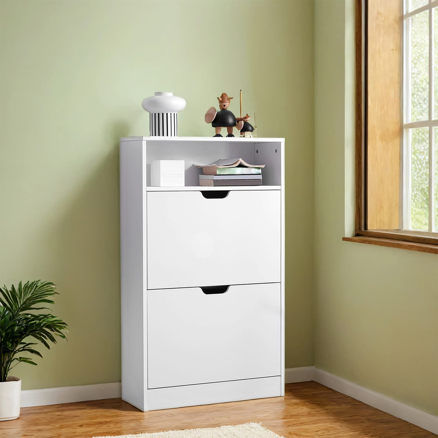 VERRA Shoe Cabinet - 12 Pair Storage Medium Sized Cabinet - White - Indigo Home
