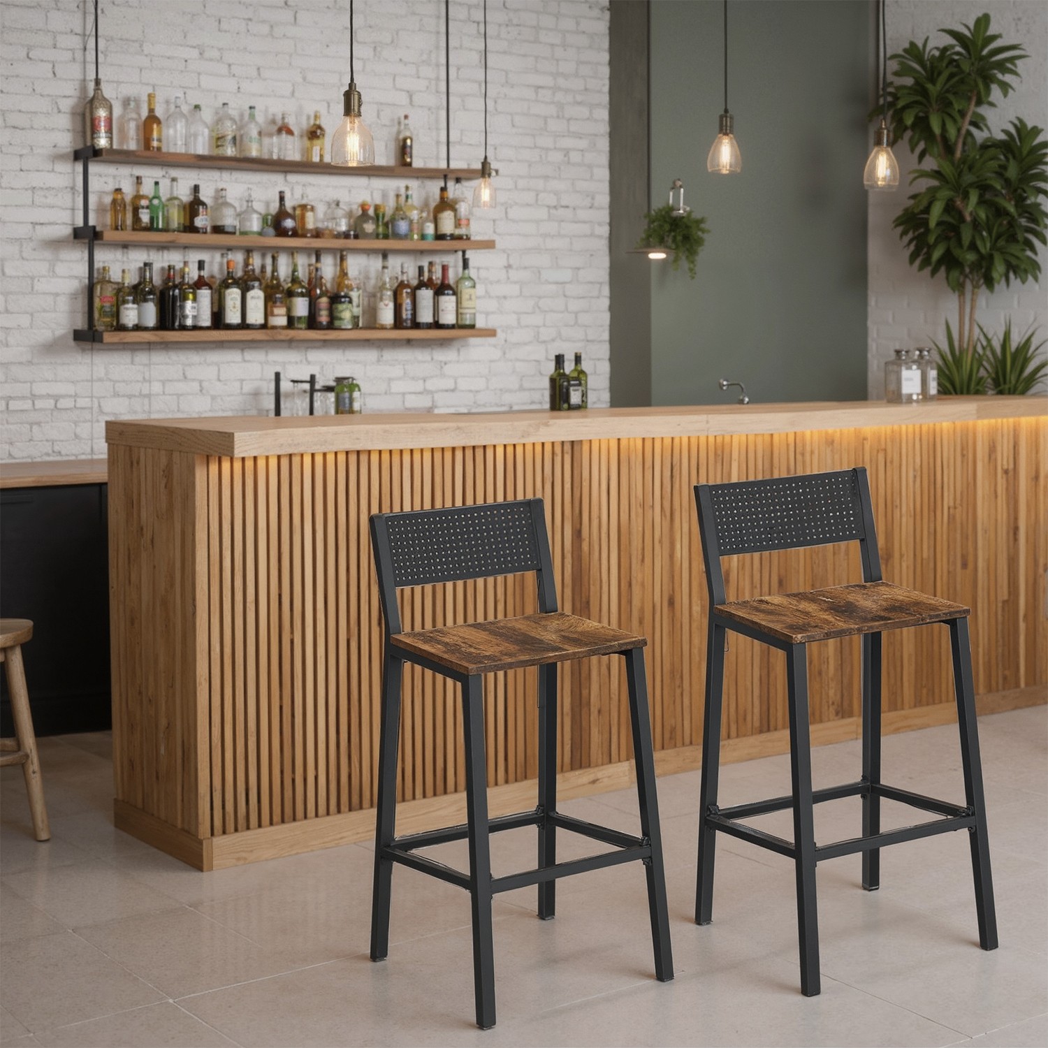 Dining Chairs - VERRA Bar Stools Set of 2 Kitchen Seating - Black - Indigo Home