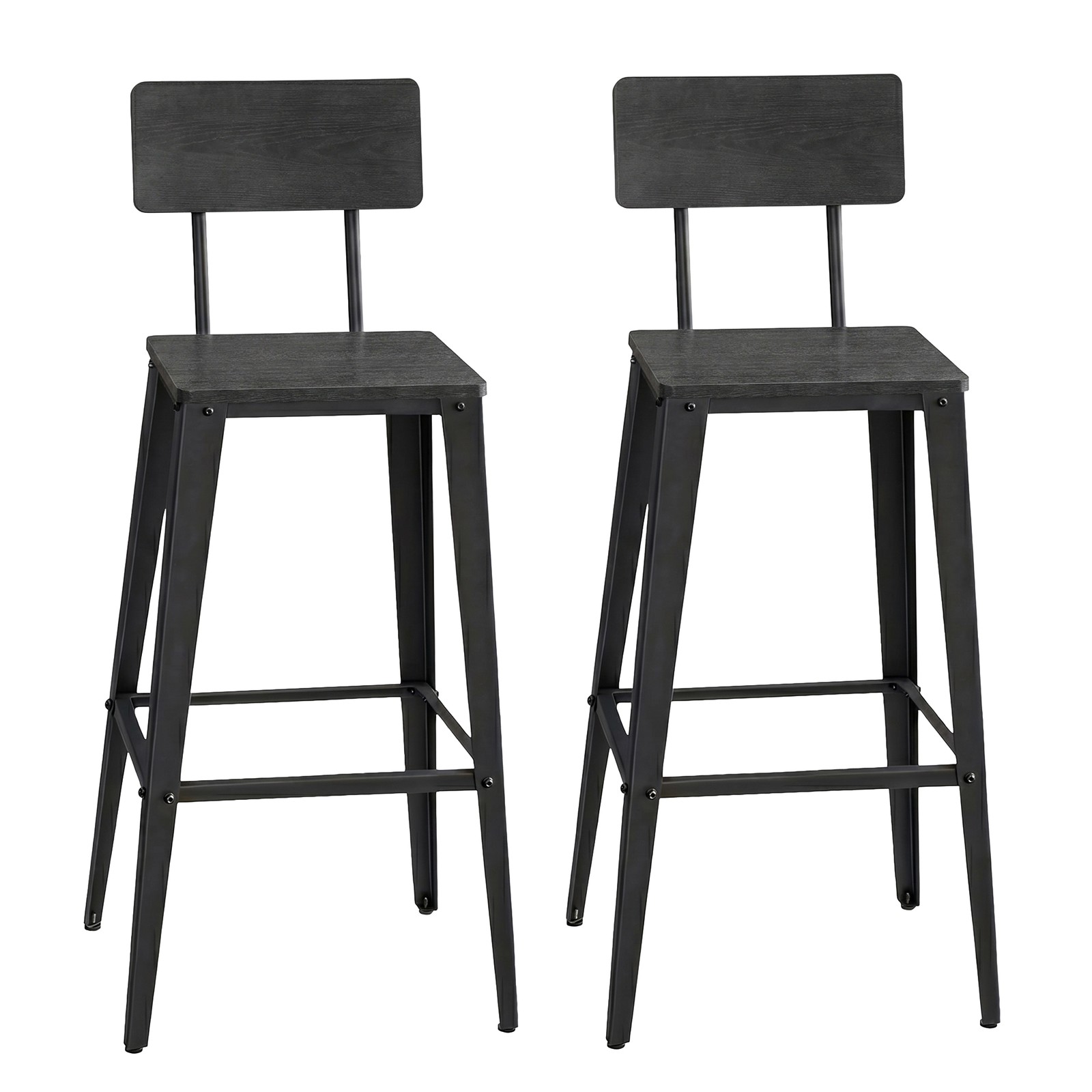 CHREPU Set of 2 Bar Stools with Backrests - Black - Indigo Home