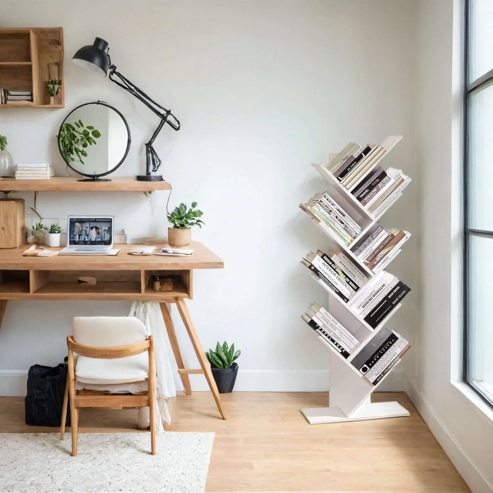 Tree Bookshelf - VERRA 9 Tier Large Bookcase - White - Indigo Home