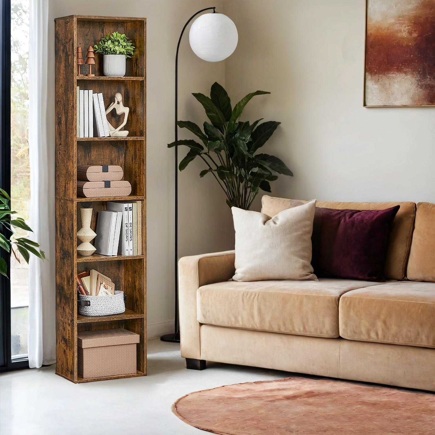Bookshelf - VERRA 6 Shelves Bookcase Camel Brown - Indigo Home