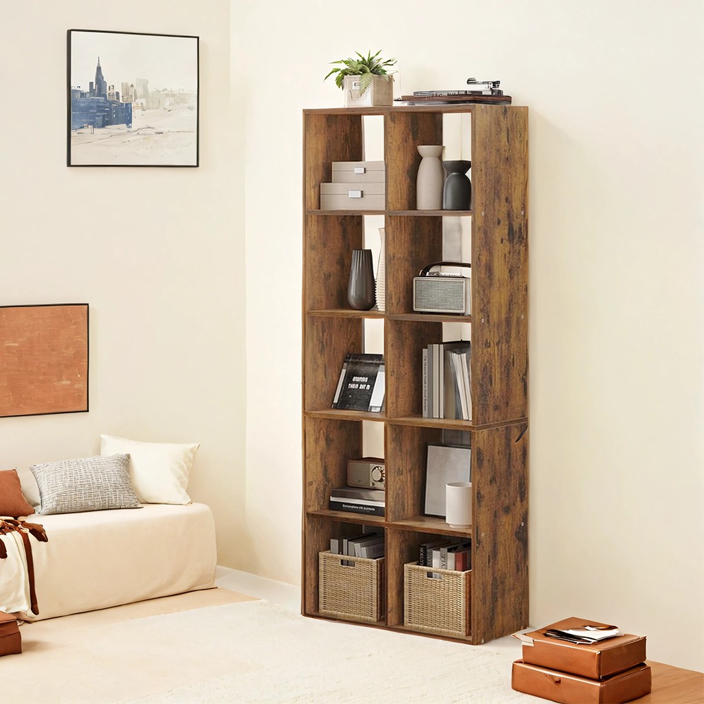 Shelving Unit - VERRA 10-Cube Bookcase Storage - Camel Brown - Indigo Home