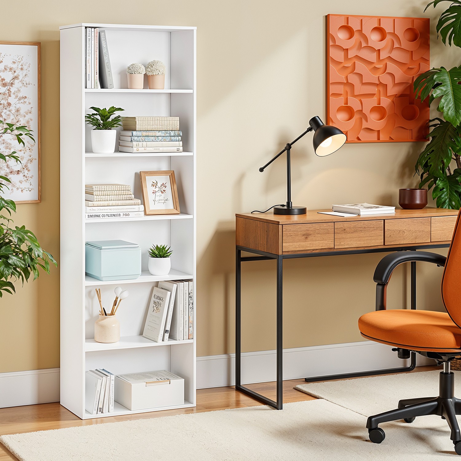 Bookshelf - VERRA 6 Shelves Bookcase Wide Shelving - White - Indigo Home