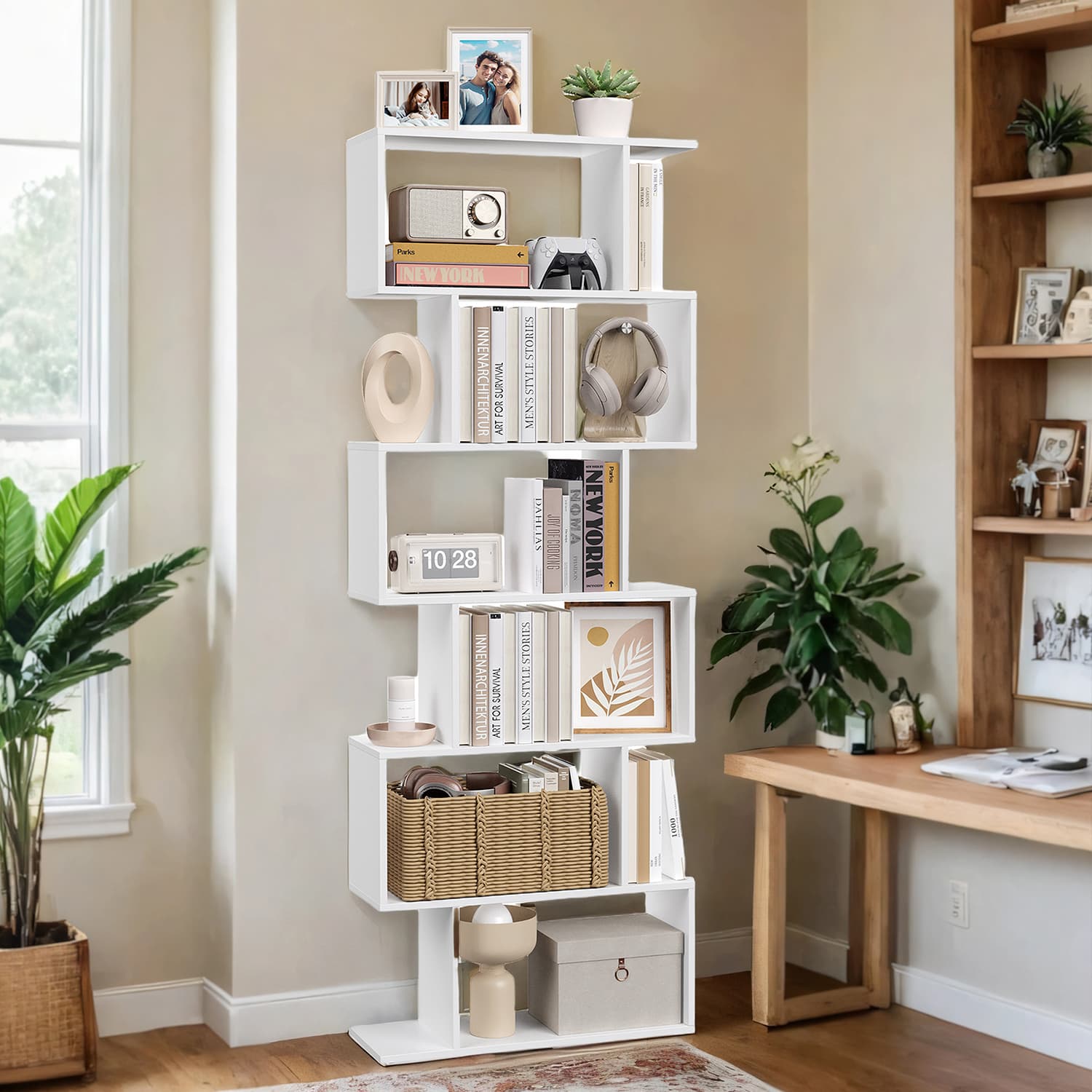 Bookshelf - VERRA 6 Tier Bookcase Room Divider - White - Indigo Home