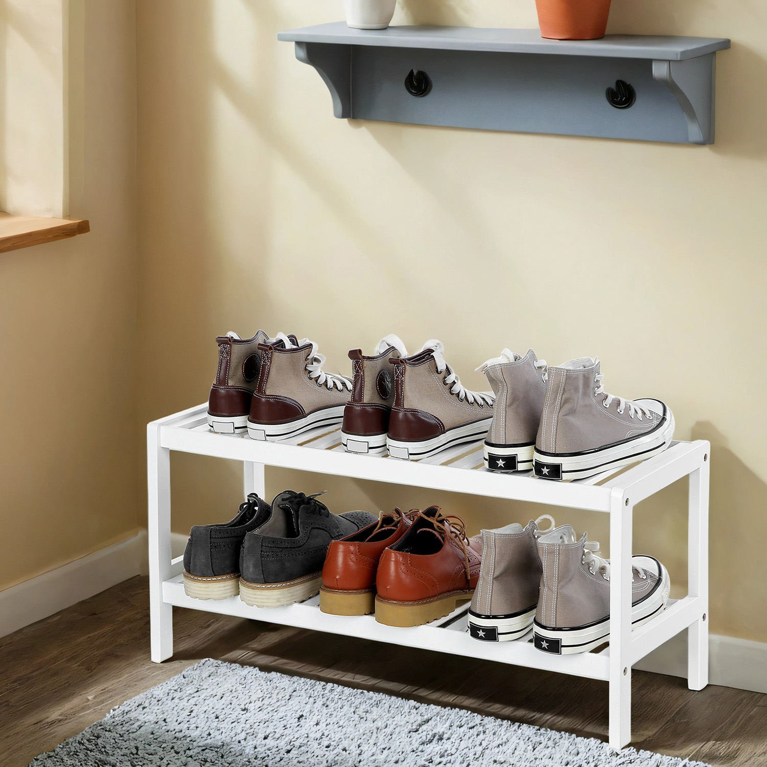 VERRA Shoe Rack - 2 Tier Medium Sized Rack - White - Indigo Home