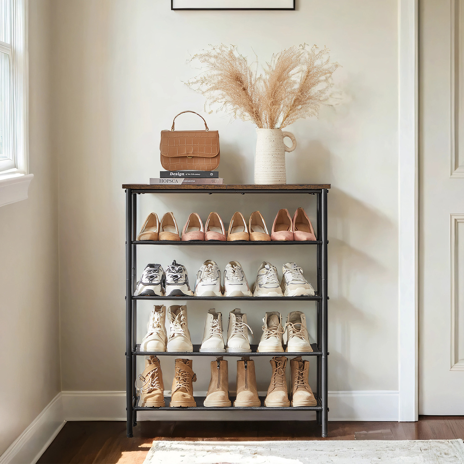 VERRA Shoe Rack - 5 Tier Storage Medium Sized Rack - Black - Indigo Home