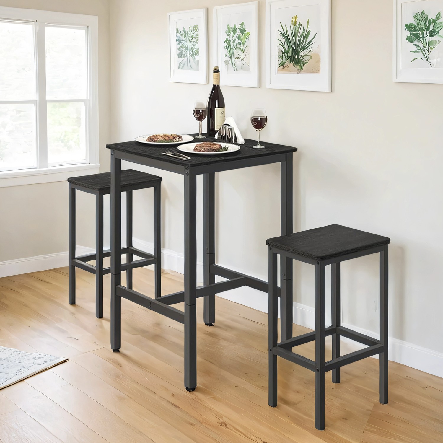 Bar Table - VERRA Tall Kitchen Dining Bar Table with Sturdy Metal Legs - Black - Indigo Home