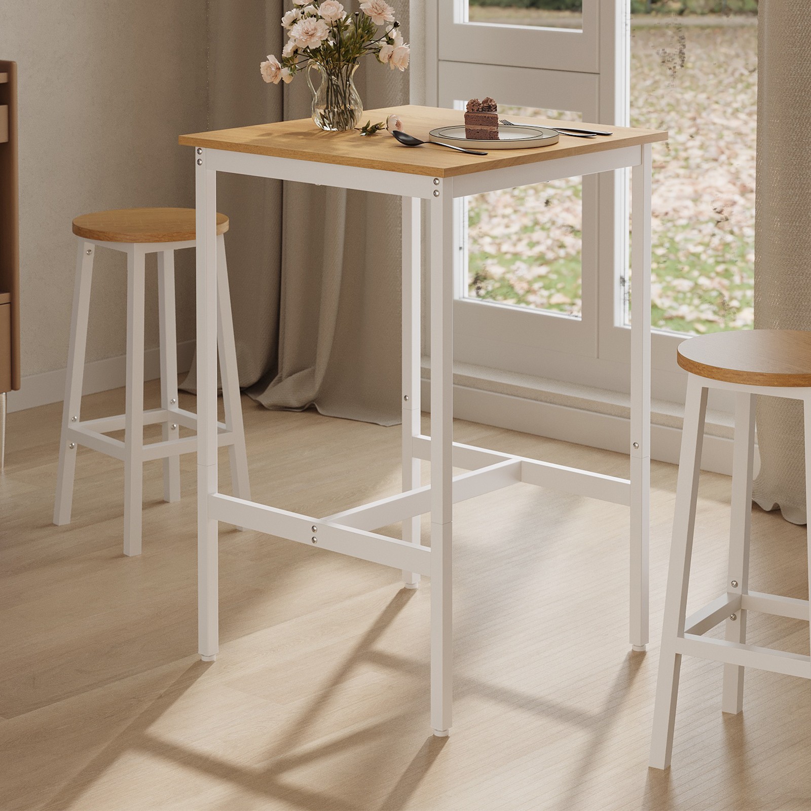 Bar Table - VERRA Tall Kitchen Table Breakfast Dining Room White Oak - White Oak - Indigo Home