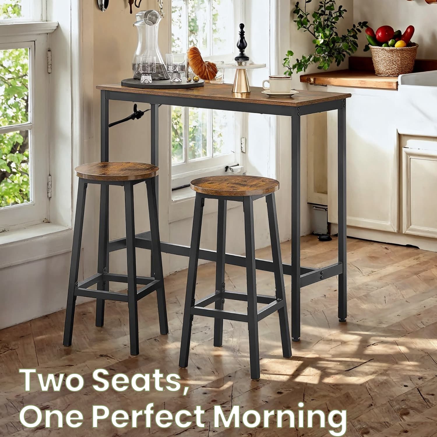 Bar Table Set - VERRA Kitchen Table with 2 Bar Stools - Brown Black - Indigo Home