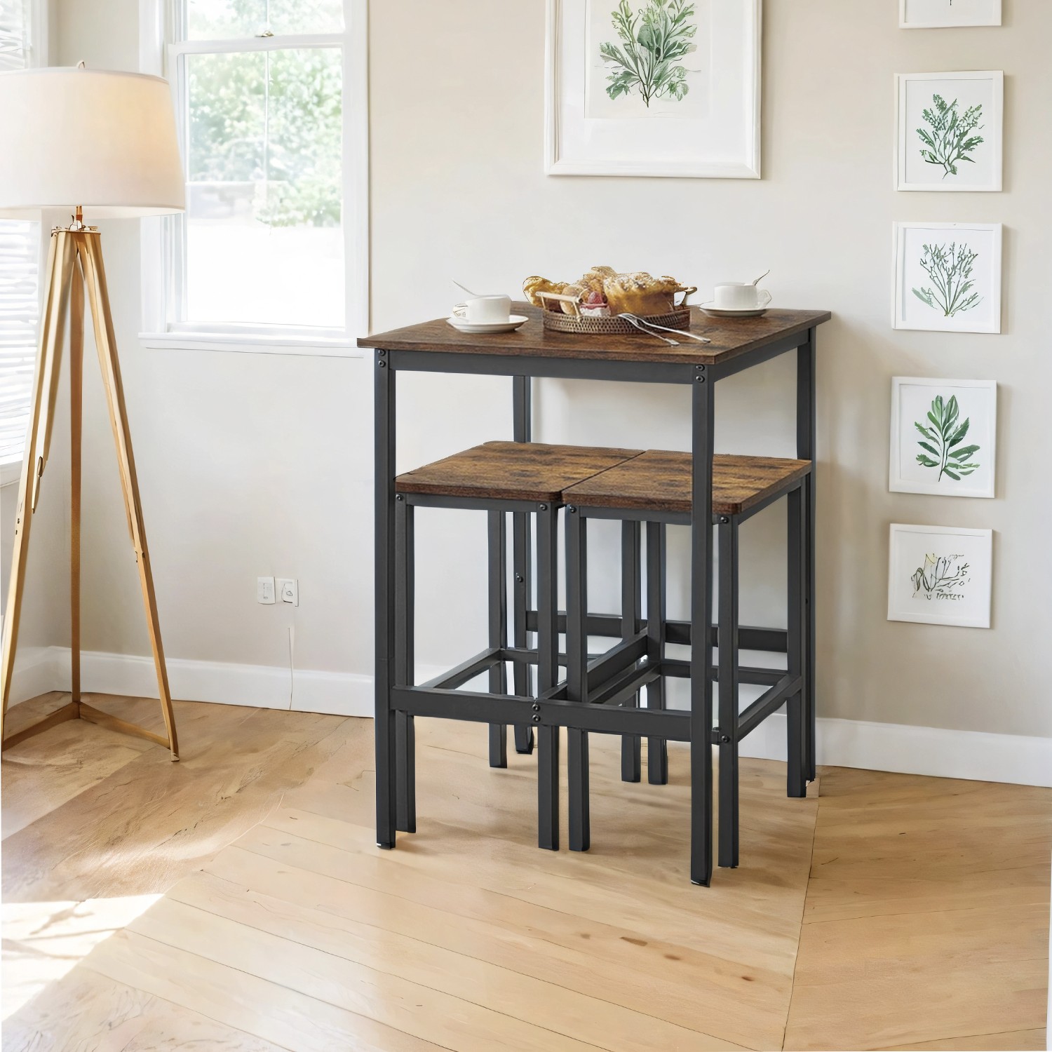 Bar Table - VERRA Kitchen Dining Bar Table with Oak Effect Top - Brown - Indigo Home
