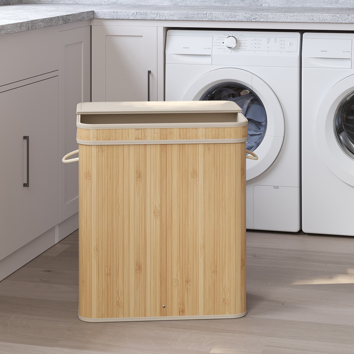 Laundry Basket - VERRA Bamboo with Lid Removable Oak - Beige - Indigo Home