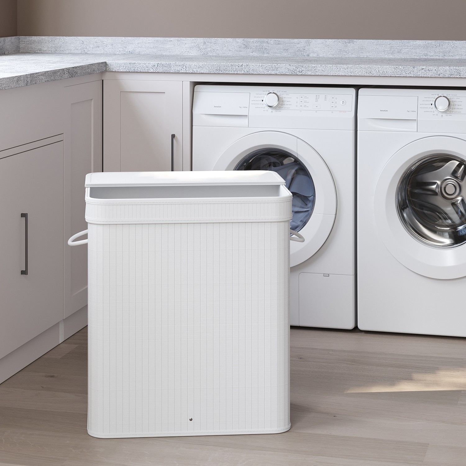 Laundry Basket - VERRA Bamboo with Lid Removable - White - Indigo Home