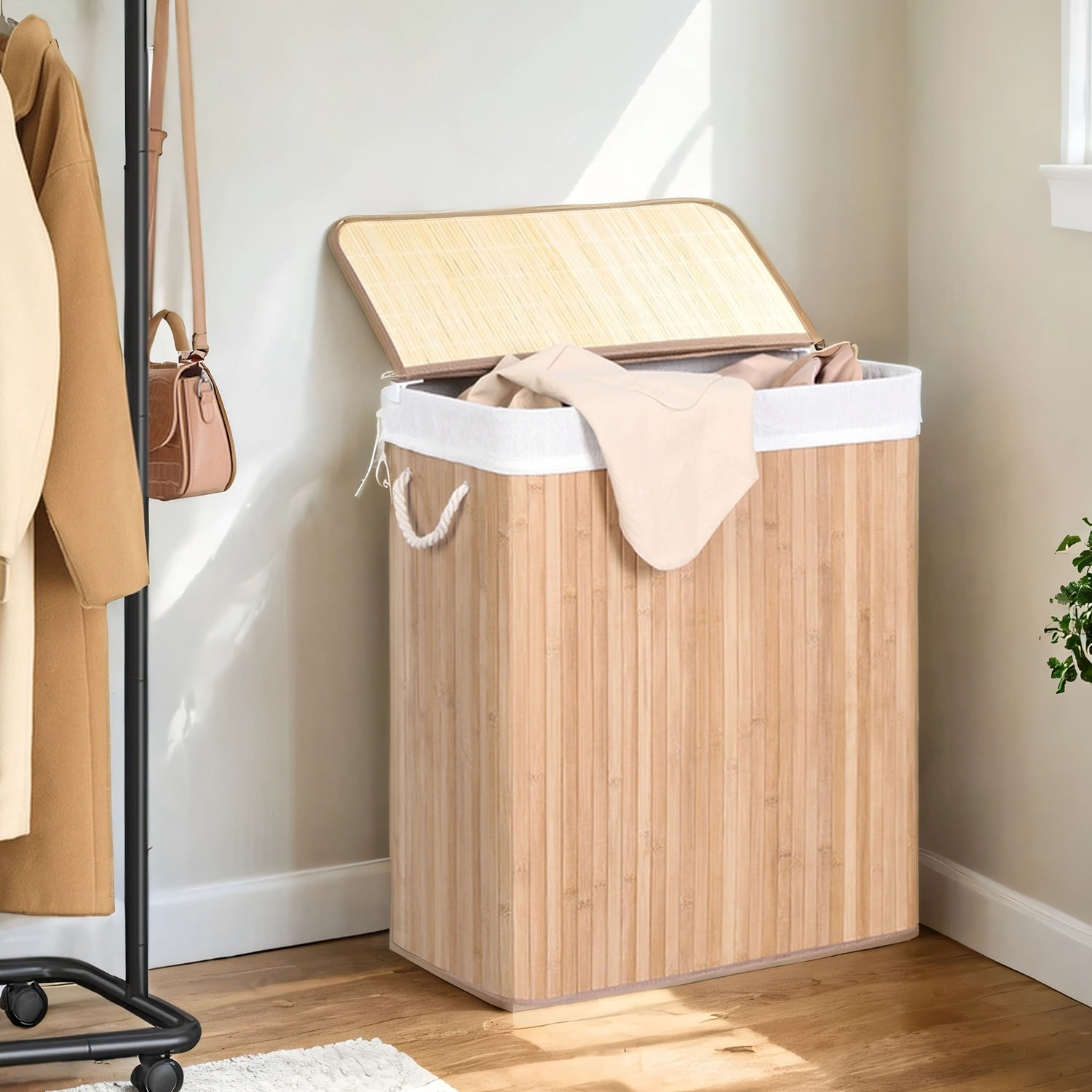 Laundry Basket - VERRA 100L Dirty Sorting Compartment Natural - Indigo Home