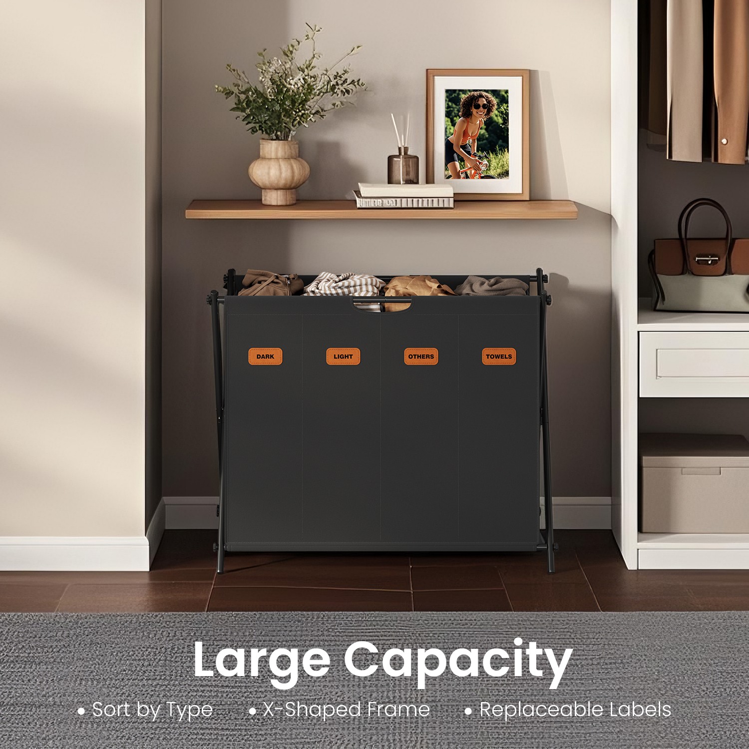 Laundry Hamper - VERRA 155L 4 Section Sorter - Black - Indigo Home