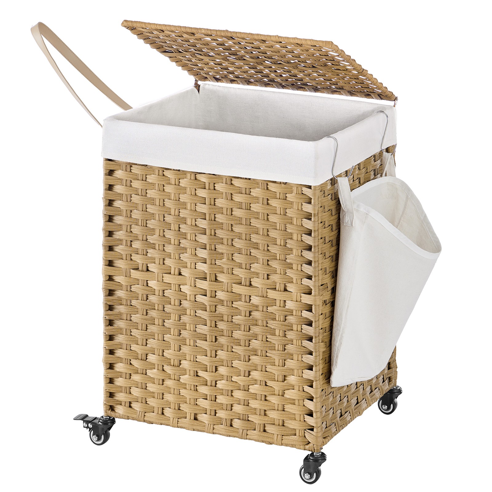 GLENFORDE Rolling Laundry Basket with Lid 120 L - Light Oak - Indigo Home