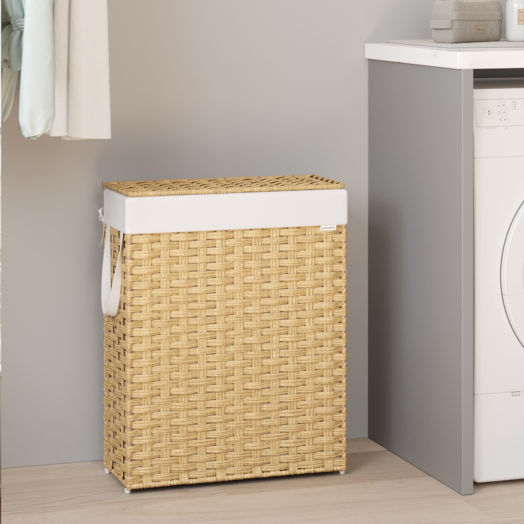 Laundry Hamper - VERRA Foldable Synthetic Rattan Basket with Lid and Removable Liner - Yellow - Indigo Home