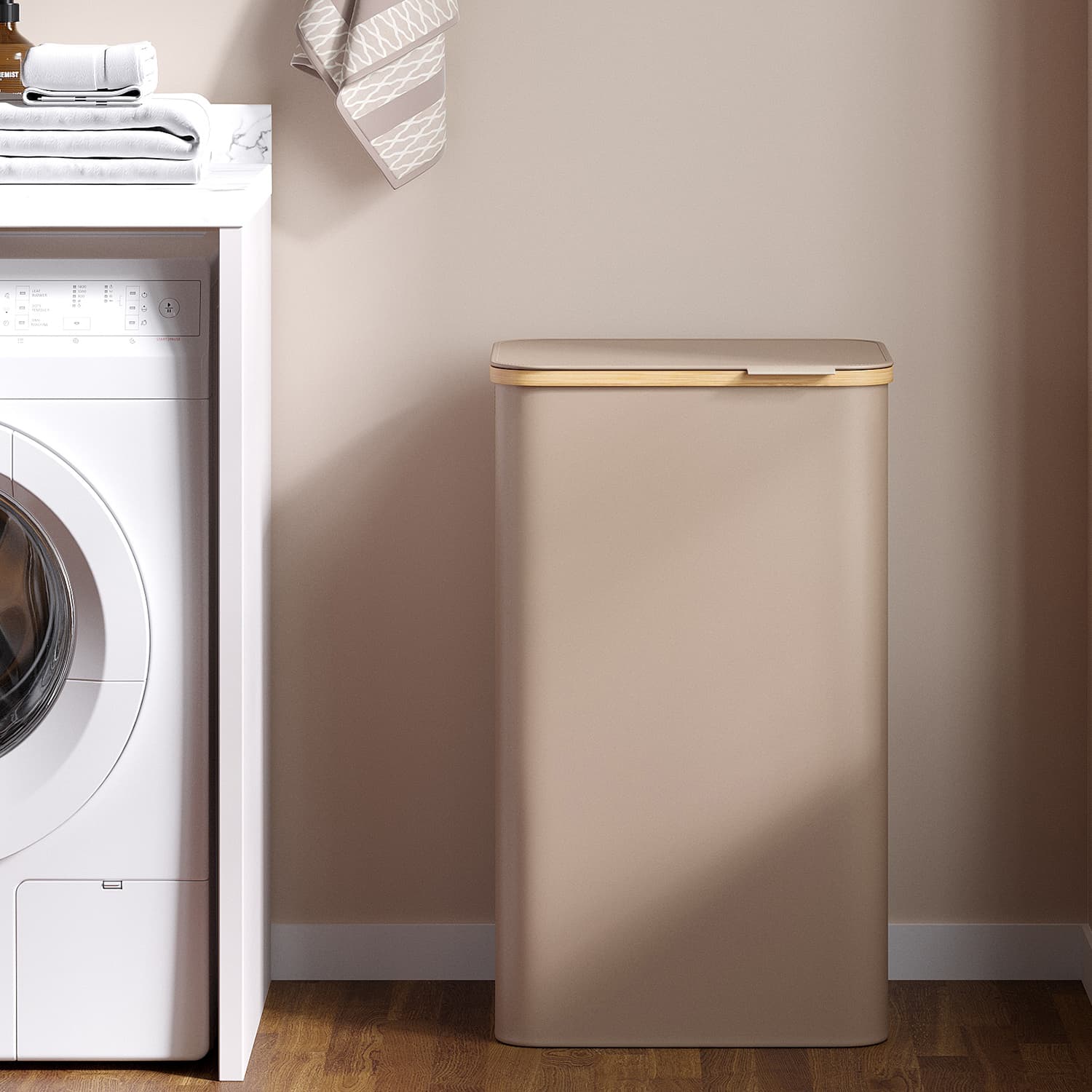 Laundry Hamper - VERRA Large Basket with Lid 90L Natural Weave - Natural - Indigo Home