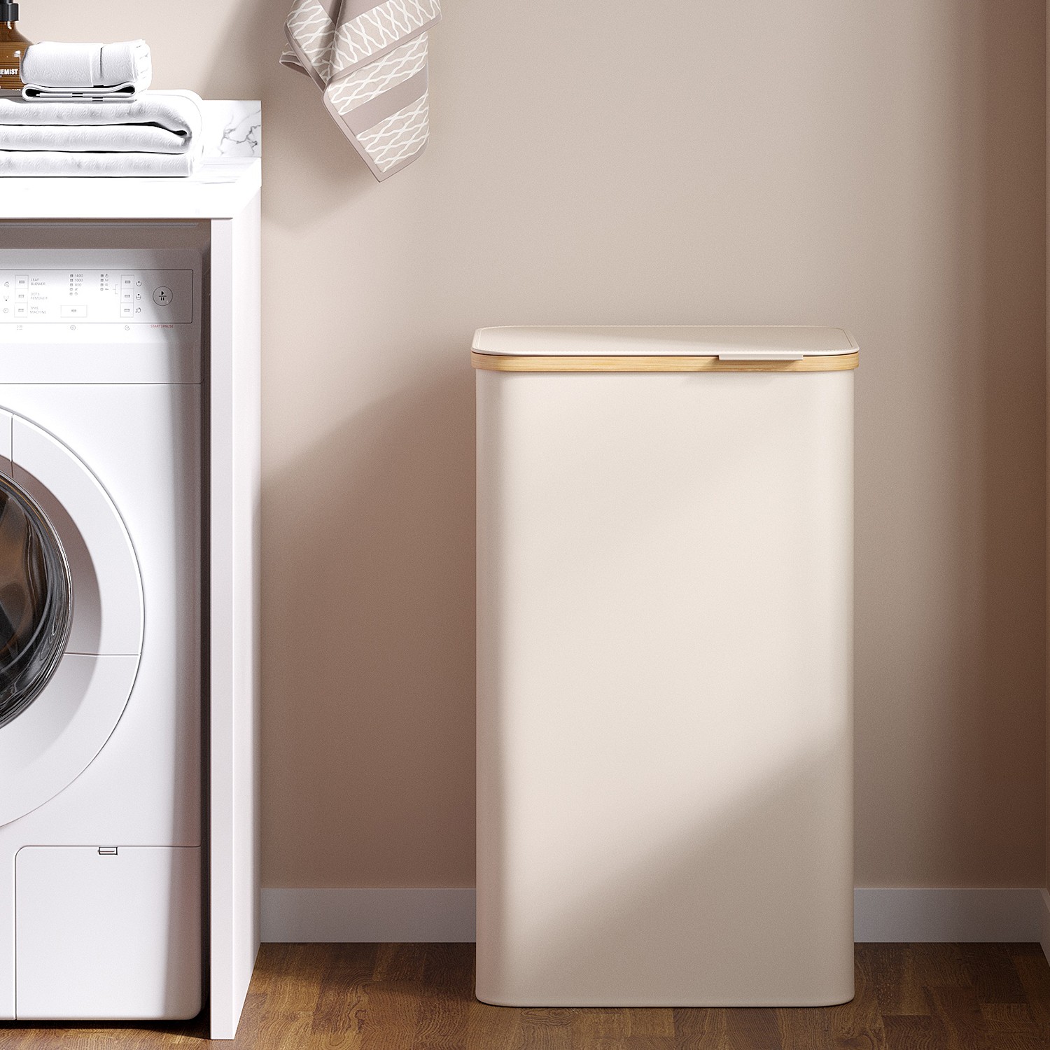 Laundry Hamper - VERRA Large Basket with Lid 90L - White - Indigo Home