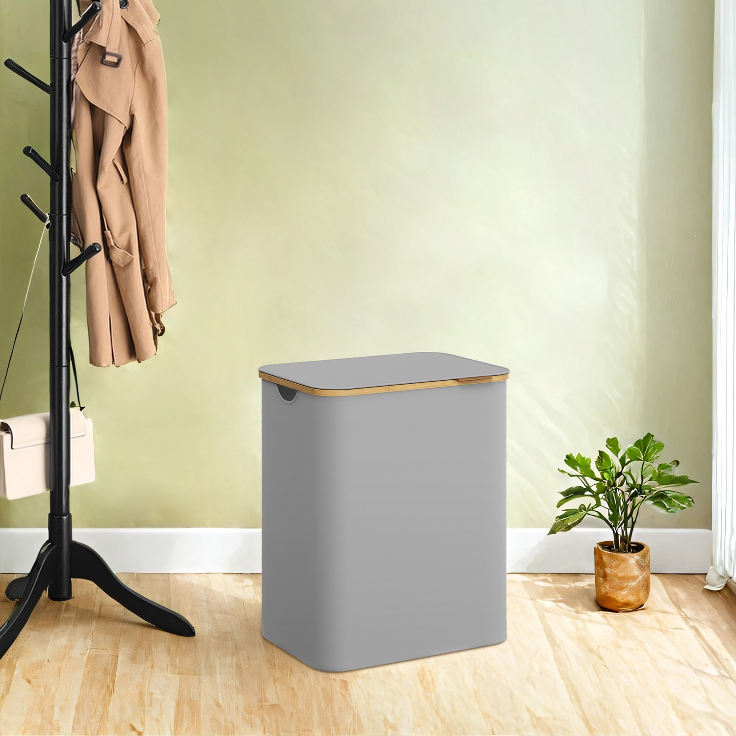 Laundry Basket - VERRA 2-Section Large Hamper with Lid 130L - Grey - Indigo Home
