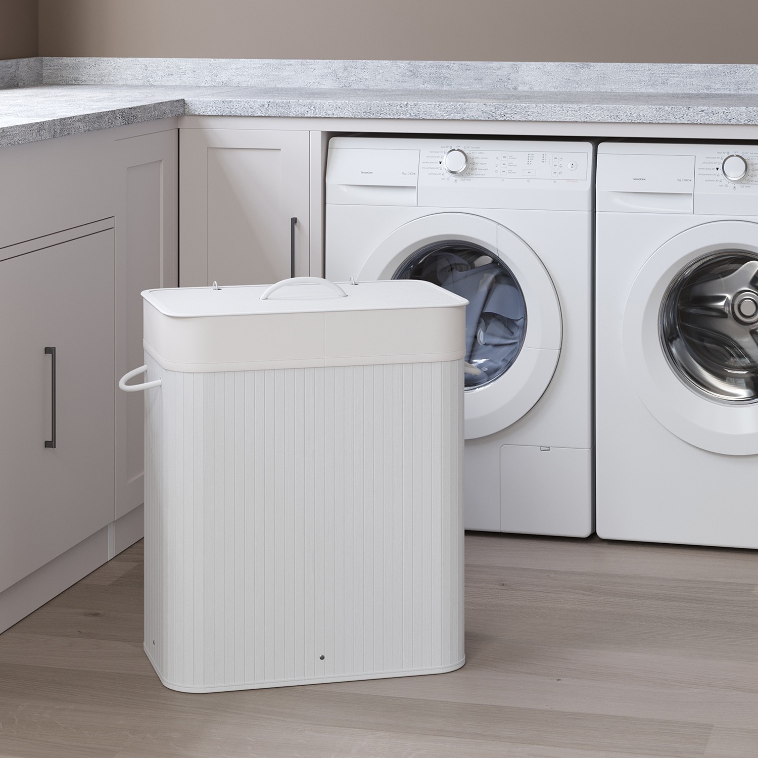 Laundry Basket - VERRA Bamboo 2 Compartment Sorting Basket - White - Indigo Home