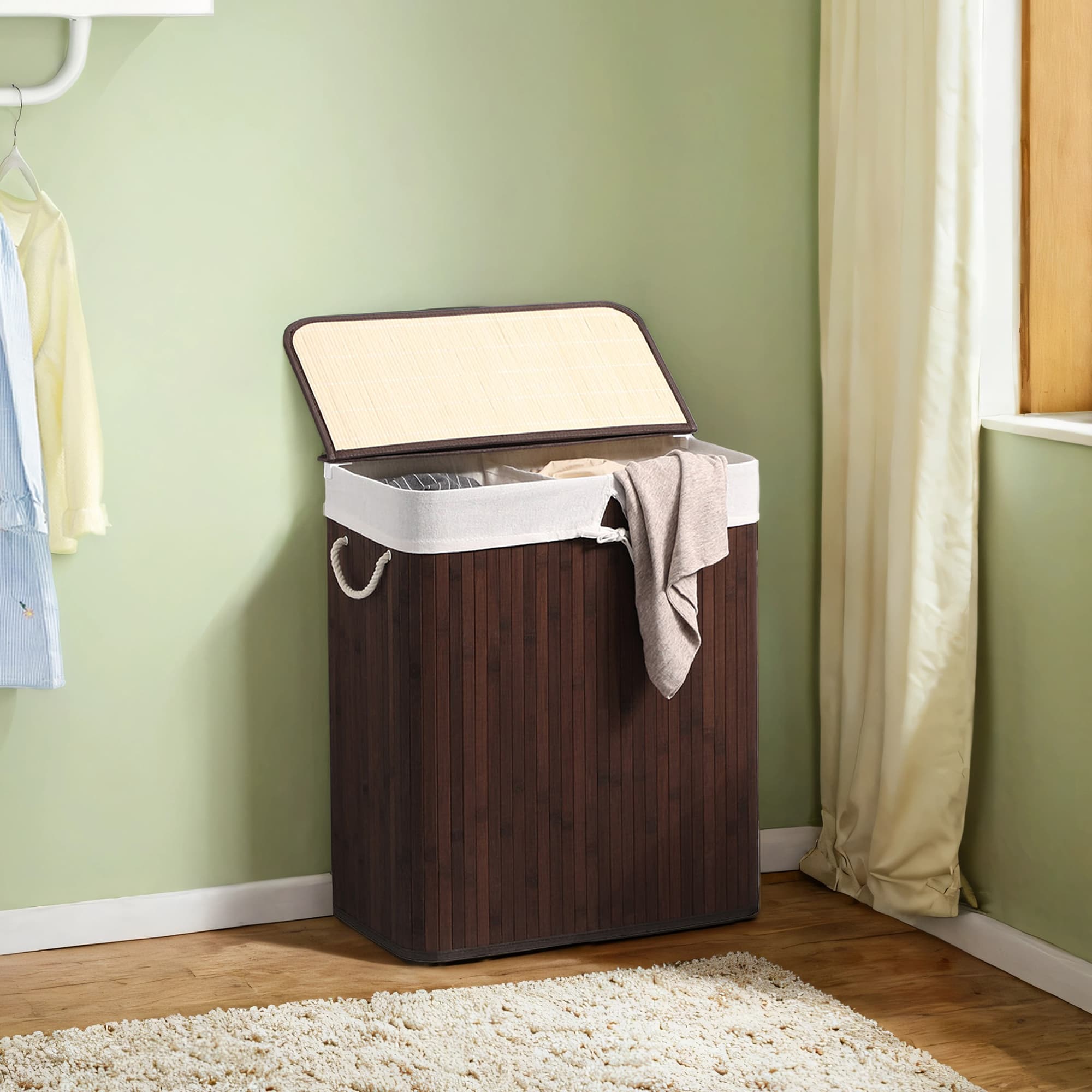 Laundry Basket - VERRA Bamboo 2 Compartment Removable Bag - Brown - Indigo Home