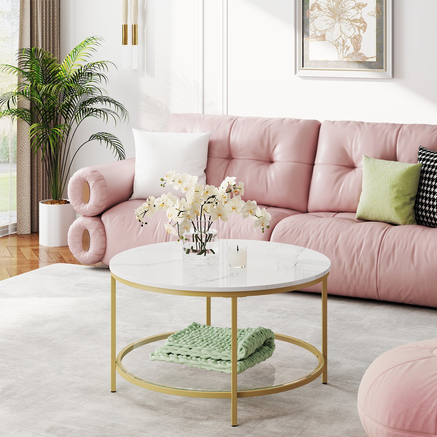 Coffee Table - VERRA Sofa Cocktail Table Gold Metal Frame Marble White - White - Indigo Home