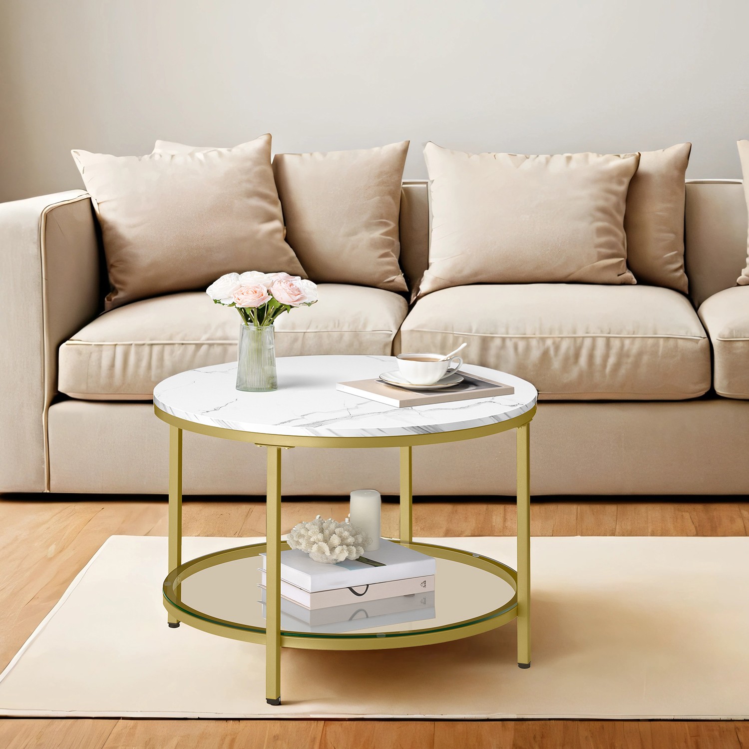 Coffee Table - VERRA Sofa Cocktail Table Gold Metal Frame White - Indigo Home