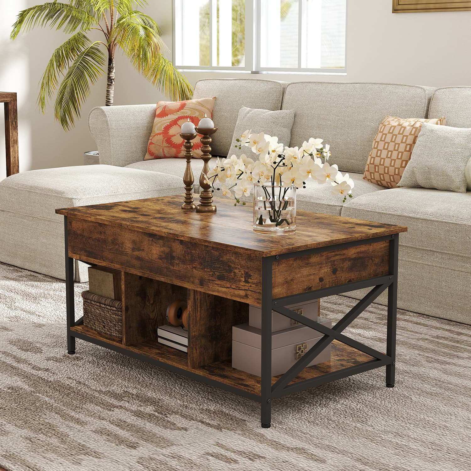Coffee Table - VERRA Lift Top with Storage - Brown - Indigo Home