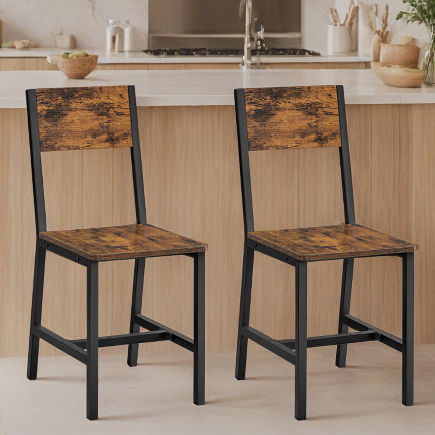 Dining Chairs - VERRA Rustic Accent Chairs with Comfortable Seat - Brown - Indigo Home