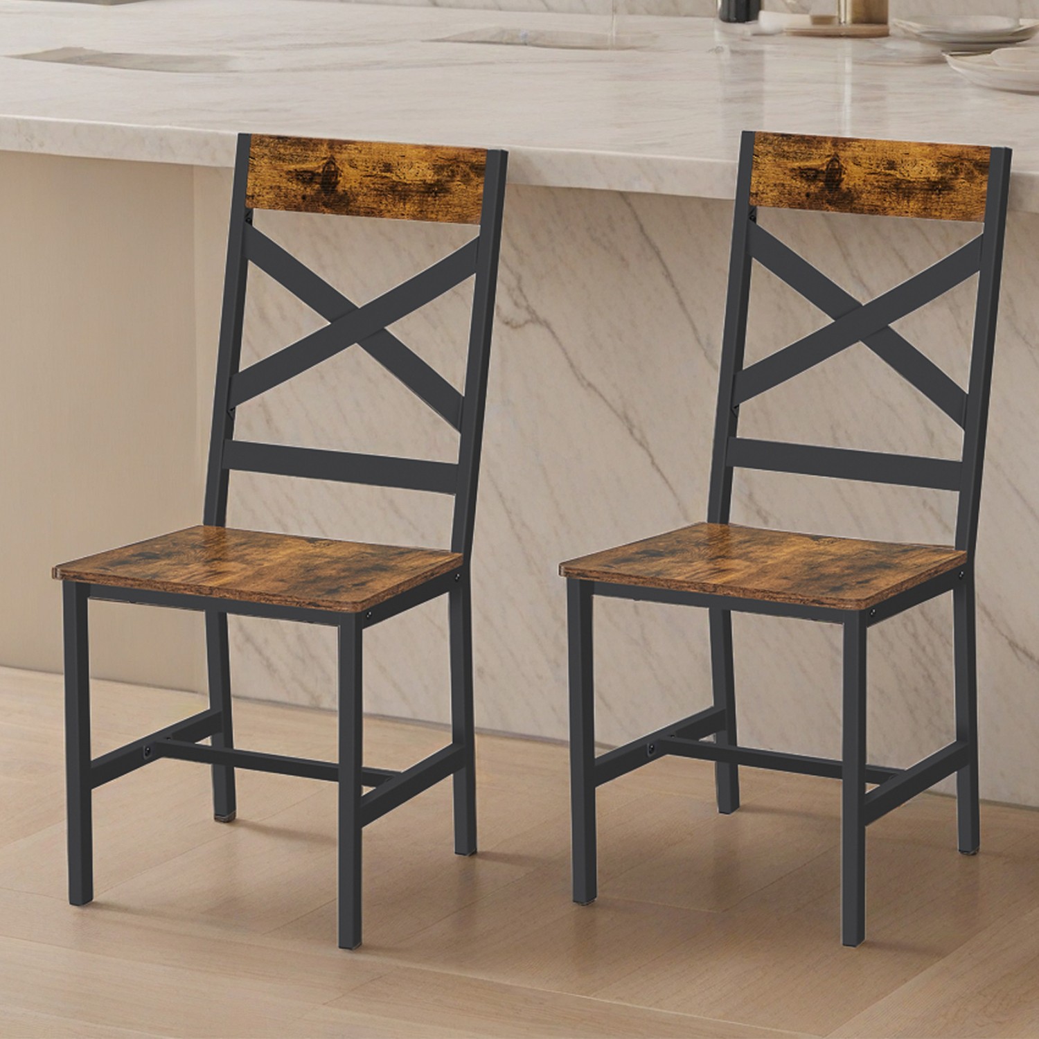 Dining Chairs - VERRA Rustic Accent Chairs with Steel Frame - Rustic Brown - Indigo Home