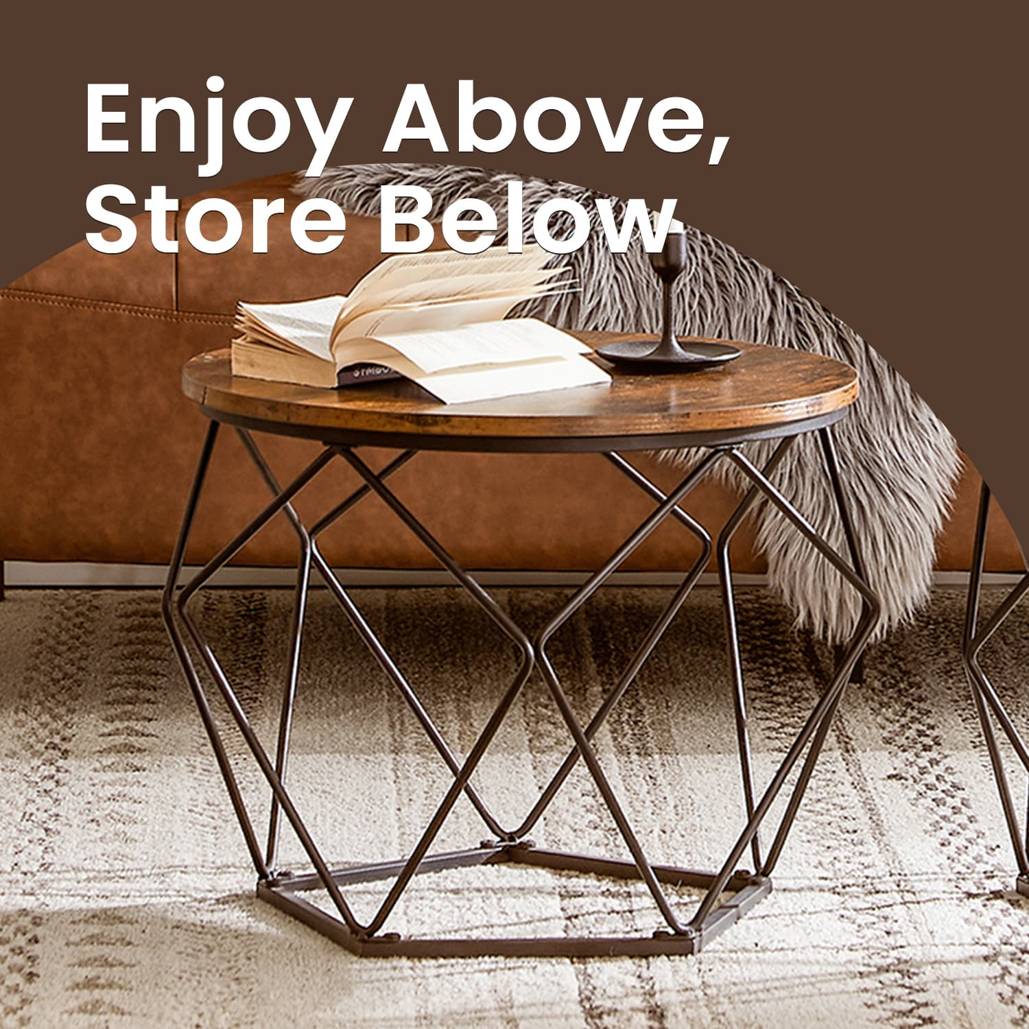 Coffee Tables - VERRA Rustic Brown Round Set of 2 Side Tables Modern Style - Rustic Brown - Indigo Home