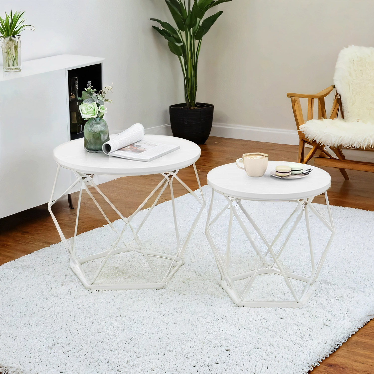 Coffee Tables - VERRA Small Round Set of 2 Steel Frame - White - Indigo Home