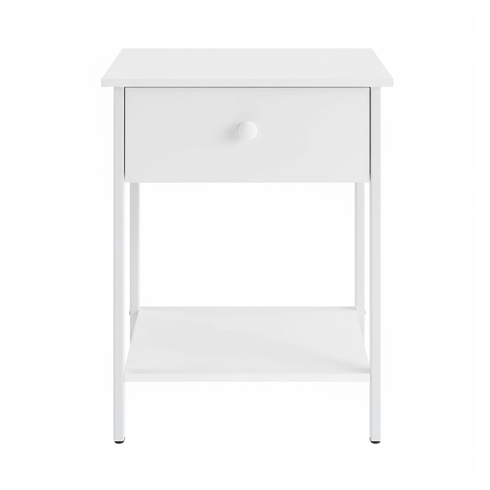 GLOVIN Bedside Table with Drawer Stell Frame - White - Indigo Home