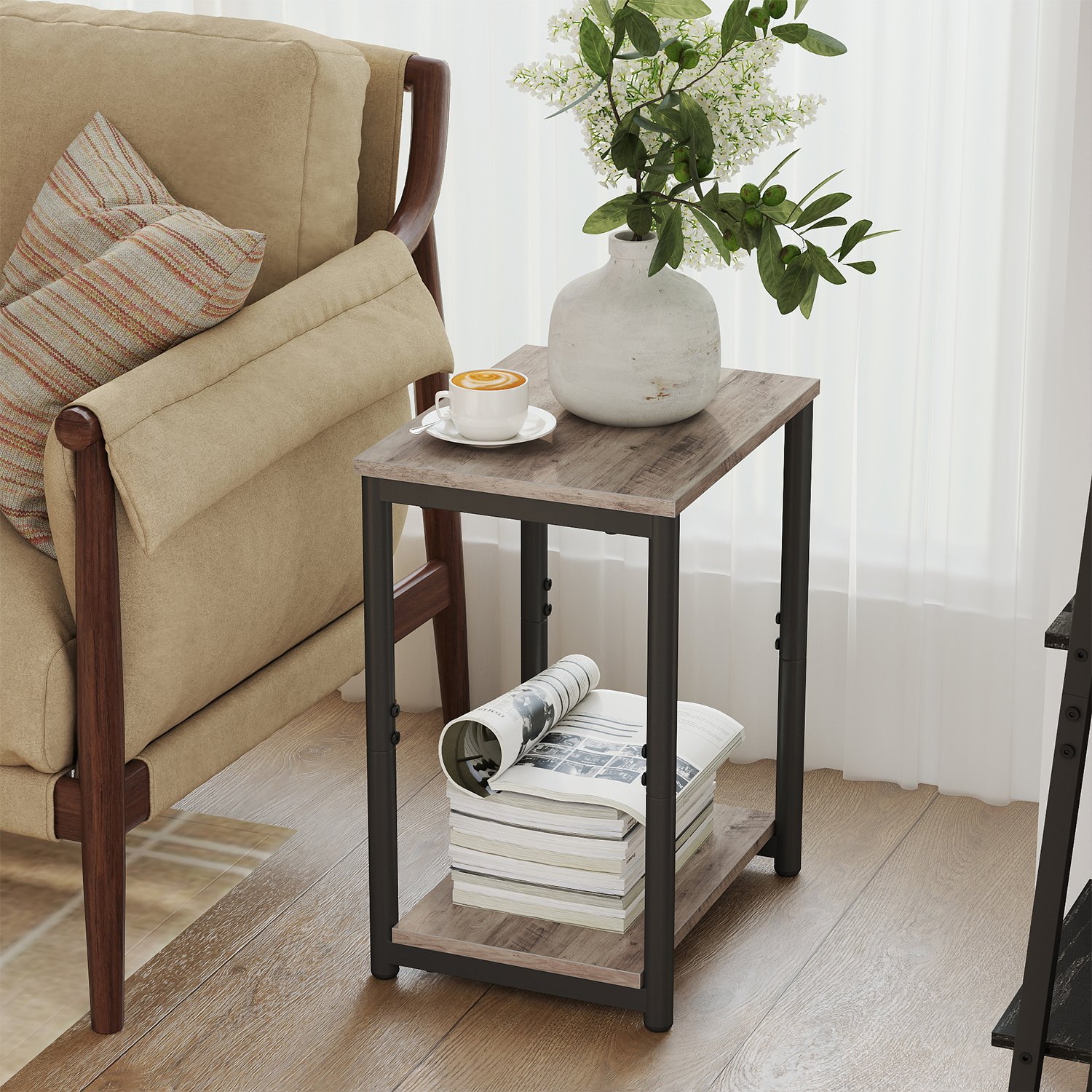 Side Table - VERRA Small End Table Nightstand - Heather Greige - Indigo Home