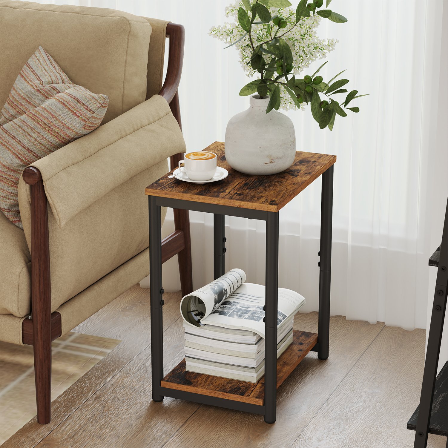 Side Tables - VERRA Set of 2 Rustic Brown 2 Tier Sofa Bedside Table - Indigo Home