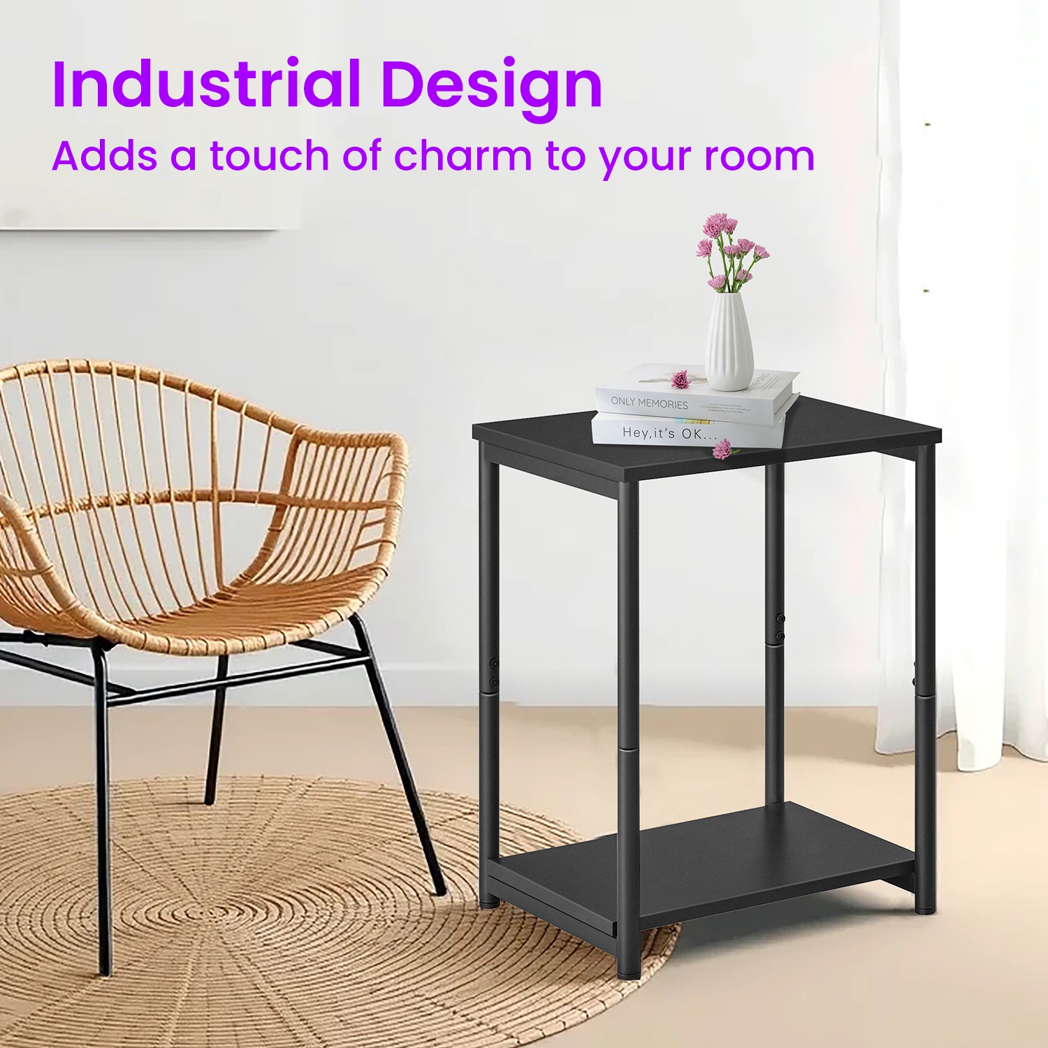 Side Tables - VERRA Set of 2 Sofa Side Tables with Storage - Black - Indigo Home
