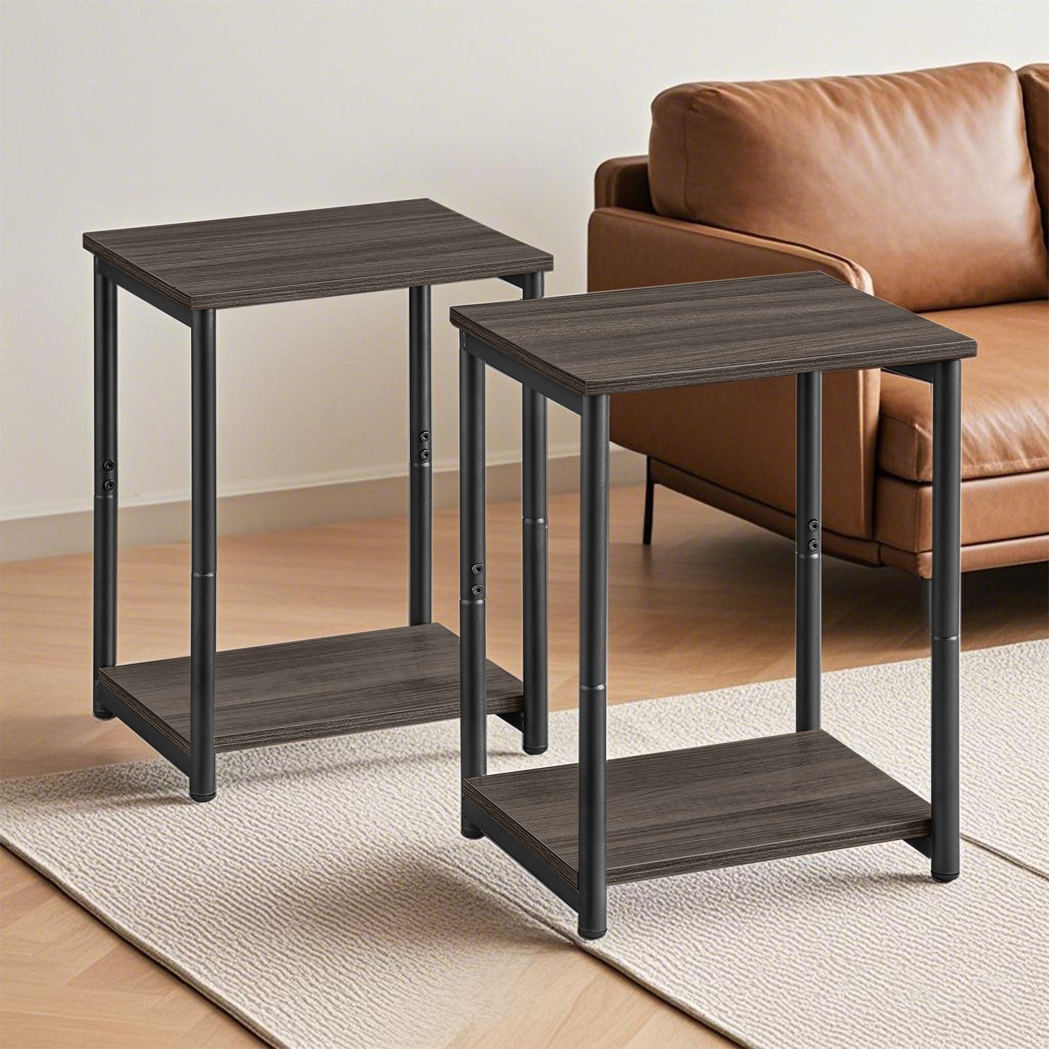 Side Tables - VERRA Set of 2 Sofa Side Tables 2 Tier Bedside Table - Brown - Indigo Home
