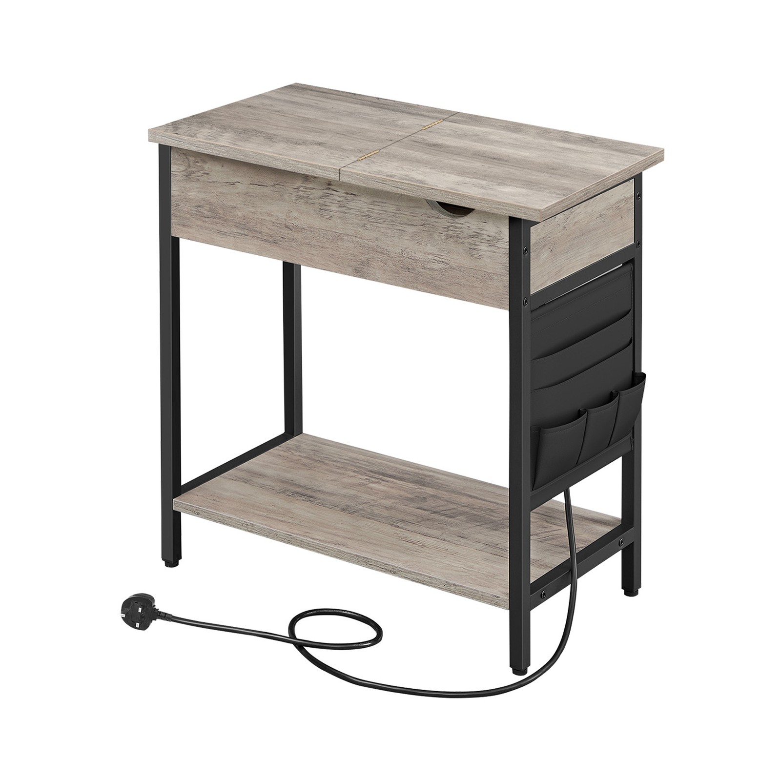 GLOVIN Narrow Side Table with Power Outets - Grey - Indigo Home