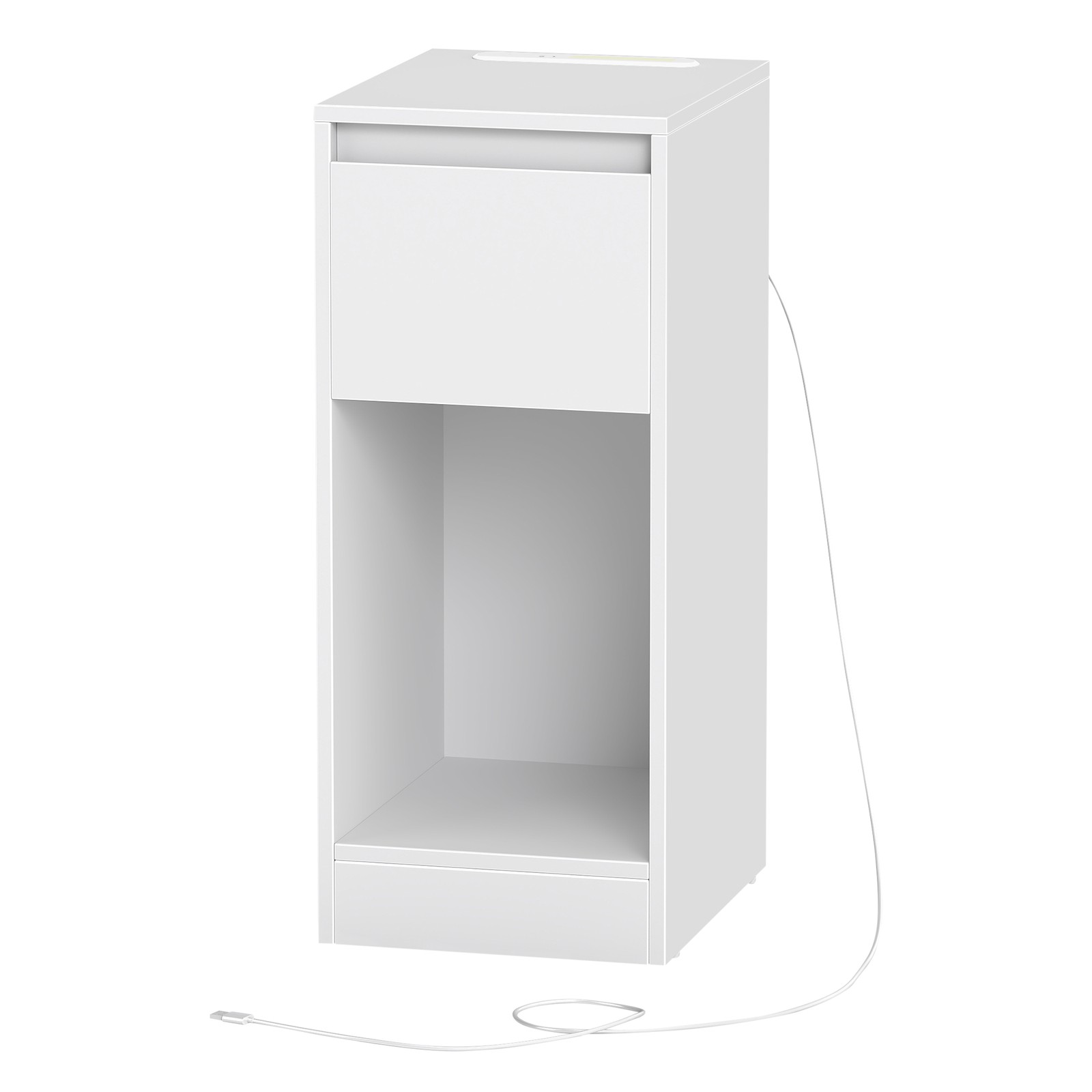 GLOVIN Bedside Table with Power Outlets and LED Light - White - Indigo Home