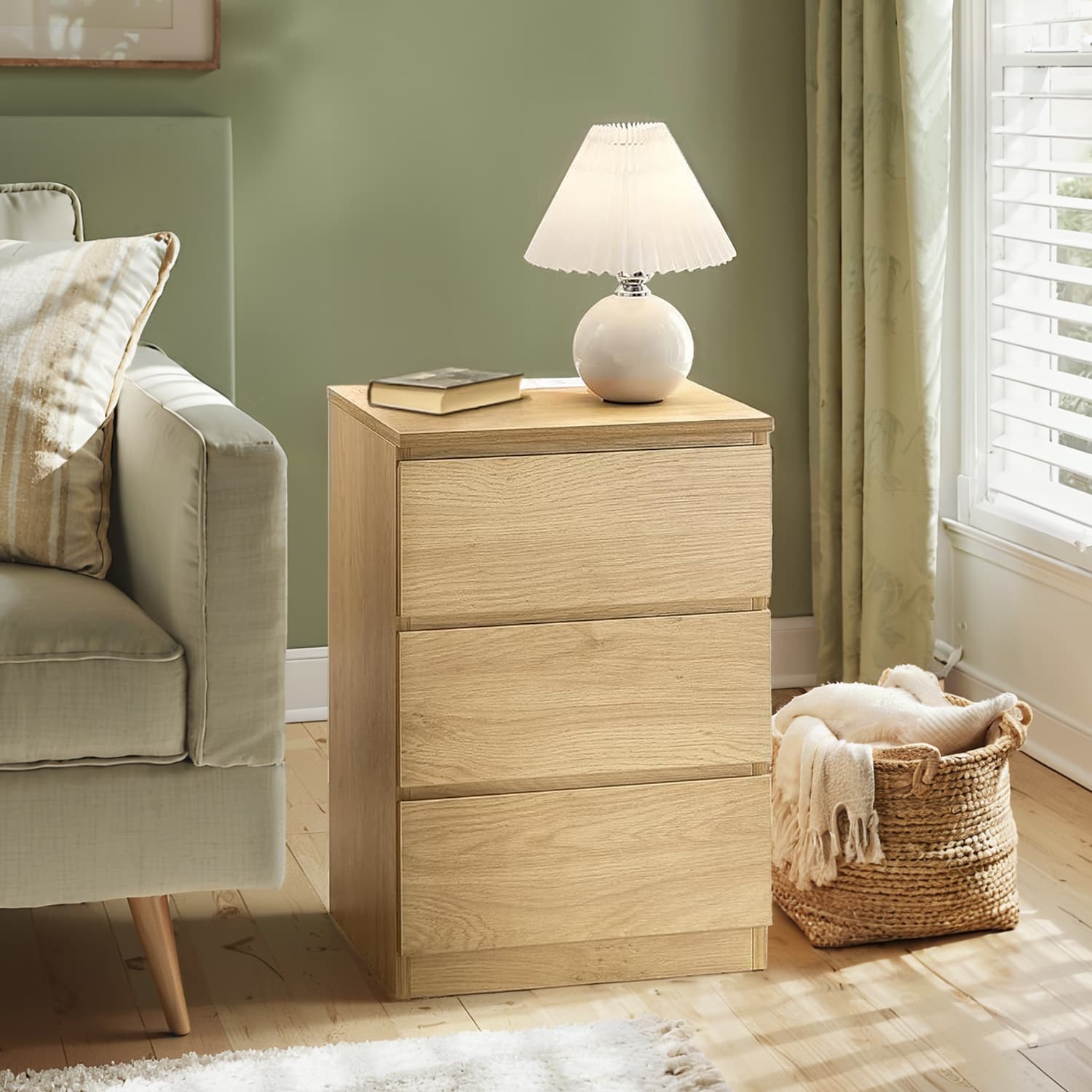 Nightstand - VERRA Charging Station 3 Drawer - Golden Oak - Indigo Home