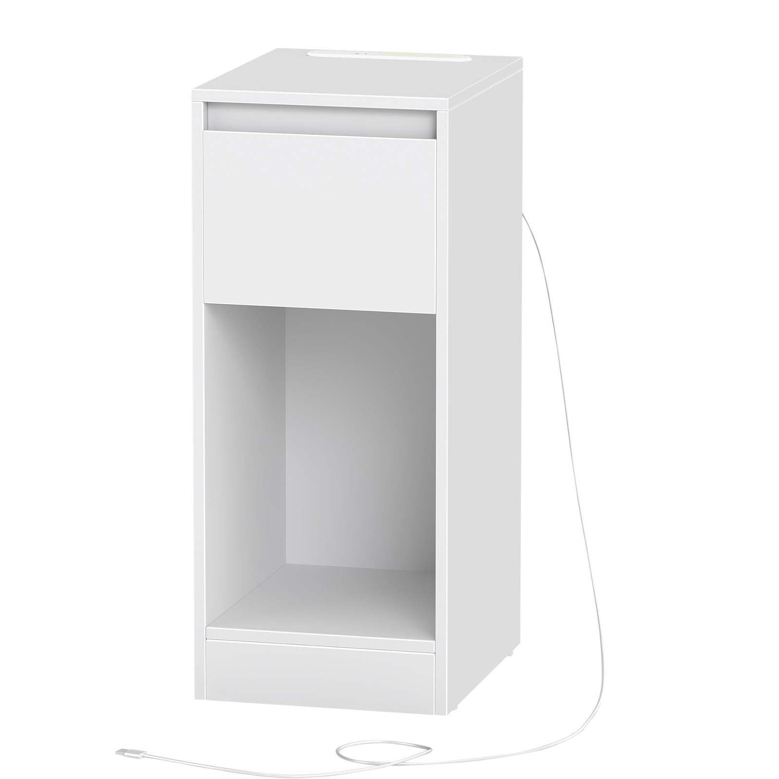 GLOVIN Bedside Table with Power Outlets and LED Light Set of 2 - White - Indigo Home