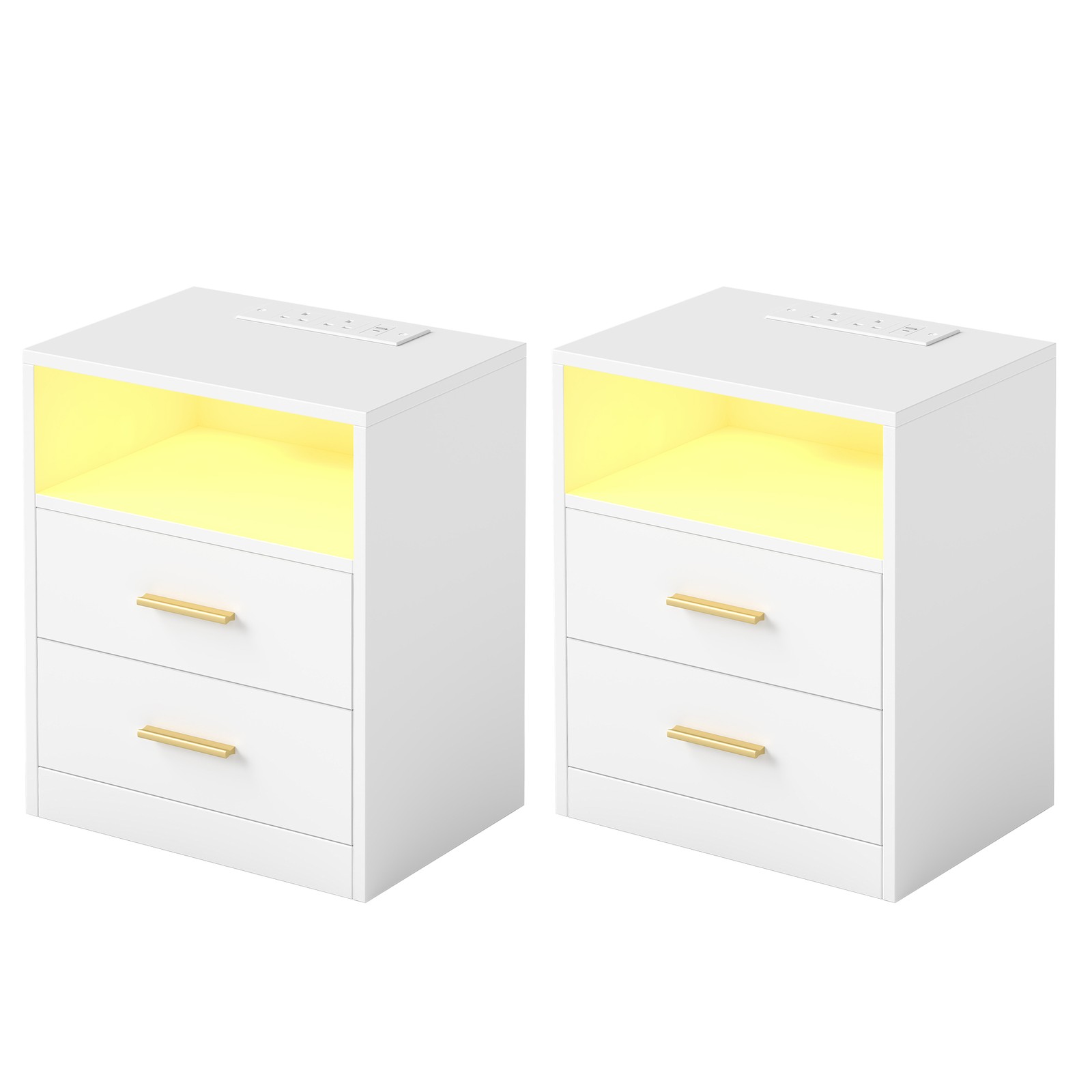 DOGITU Set of 2 LED Side Tables with USB Ports - White - Indigo Home