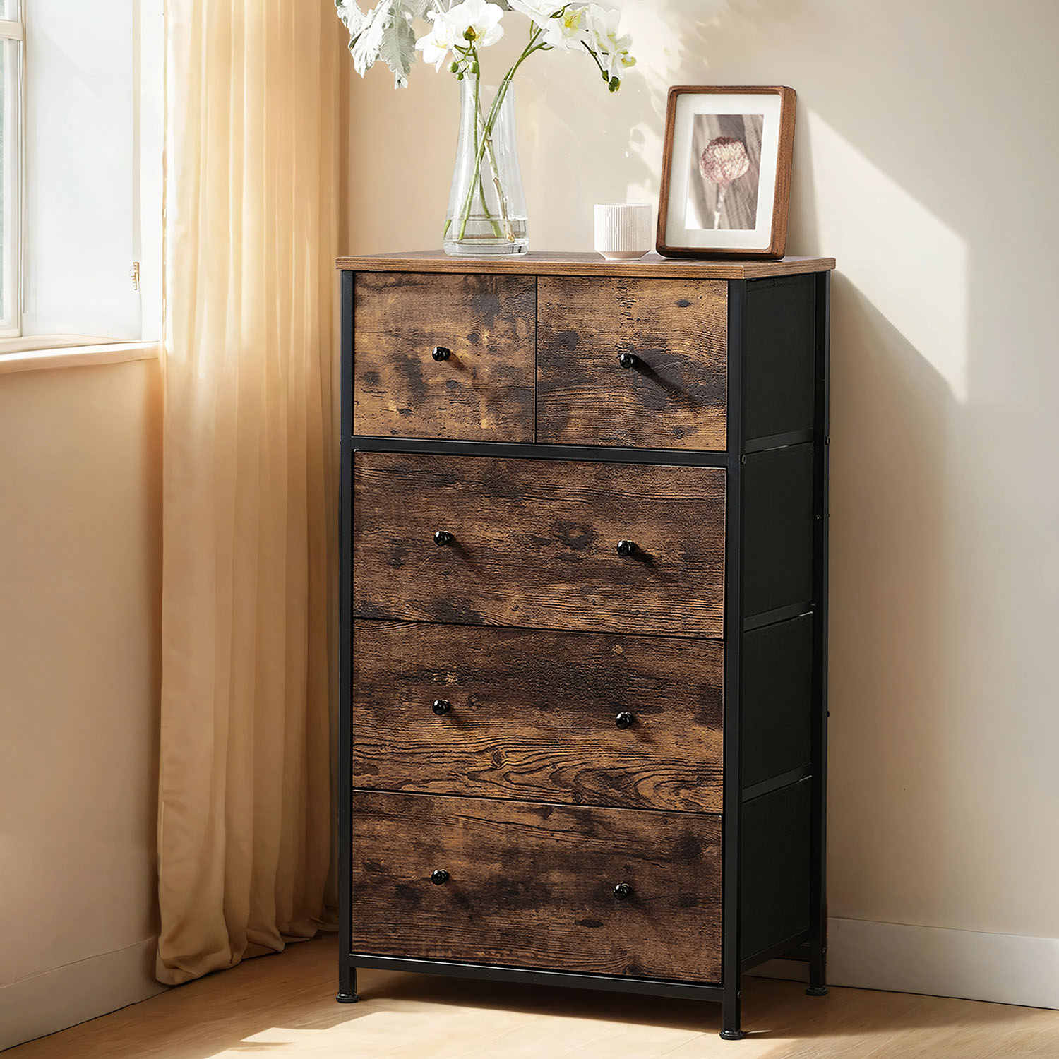 VERRA Brown Chest of Drawer - Medium-sized, 5 Drawers - Indigo Home