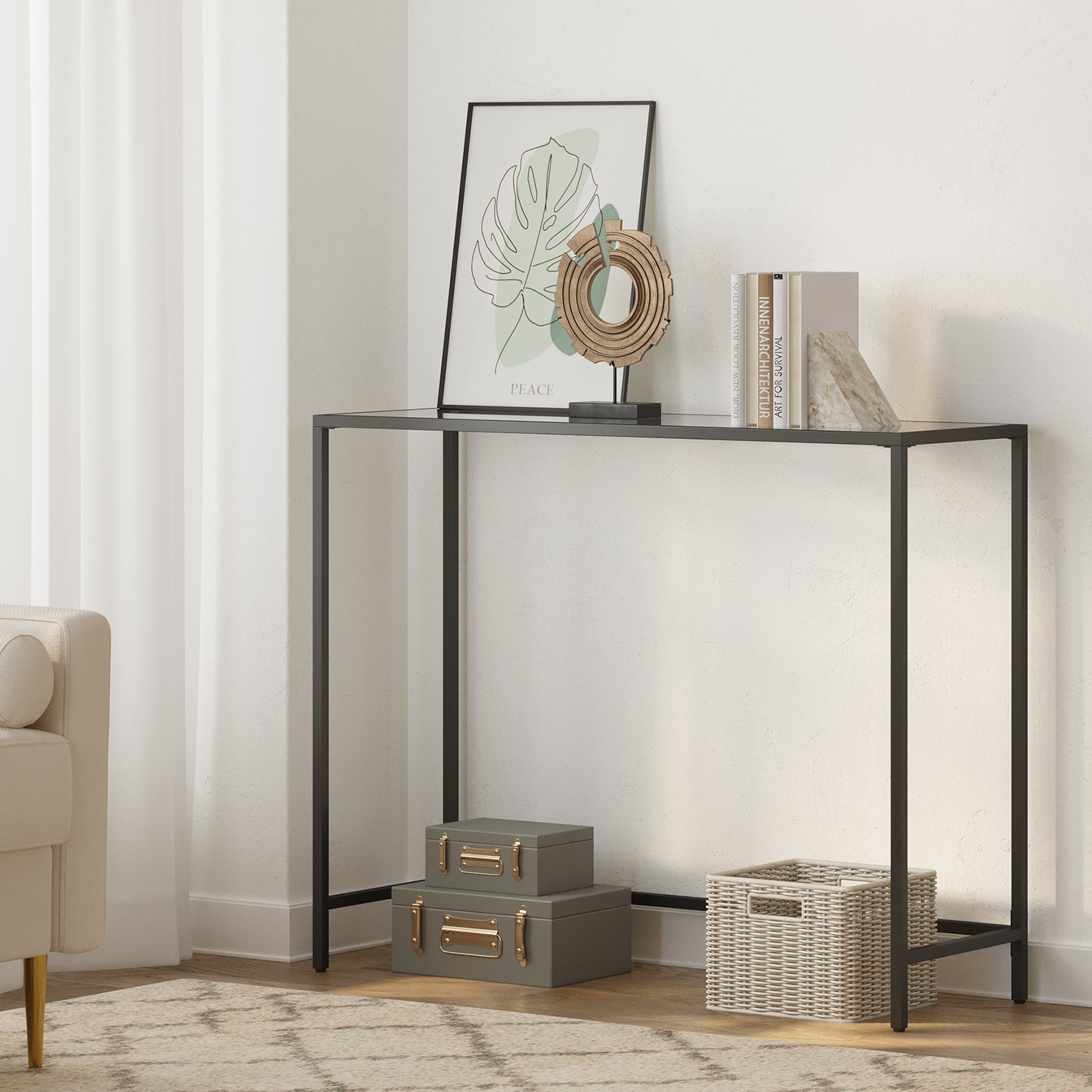 Console Table - VERRA Large Tempered Glass Tabletop - Black - Indigo Home