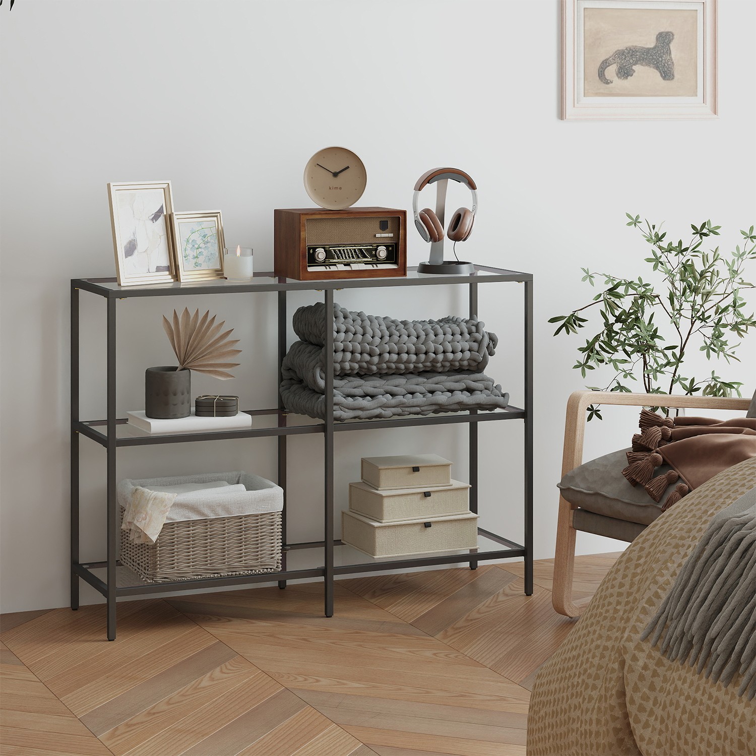 Console Table - VERRA 3 Tier Modern Sofa Table - Black - Indigo Home