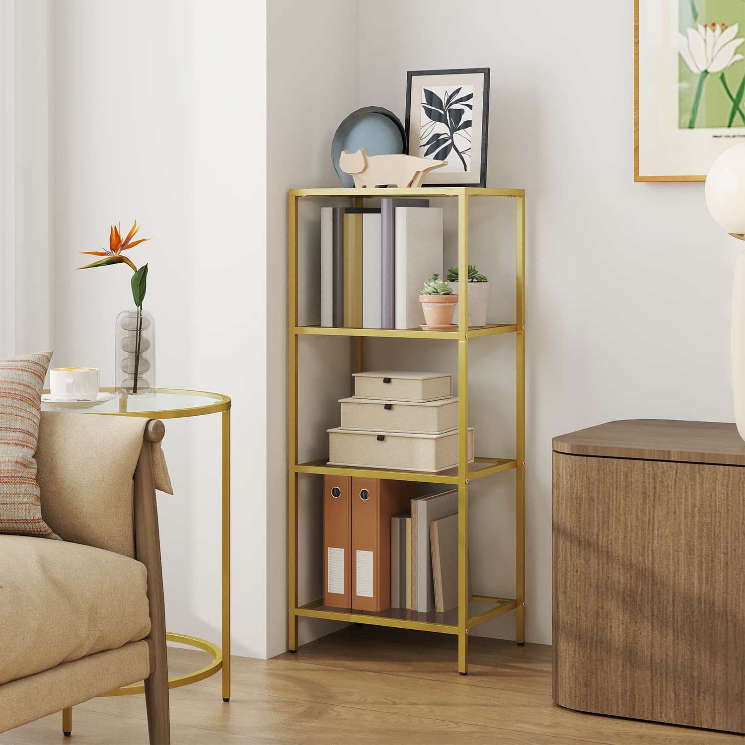 Storage Shelf - VERRA 4 Tier Storage Shelf Organizer - Gold - Indigo Home
