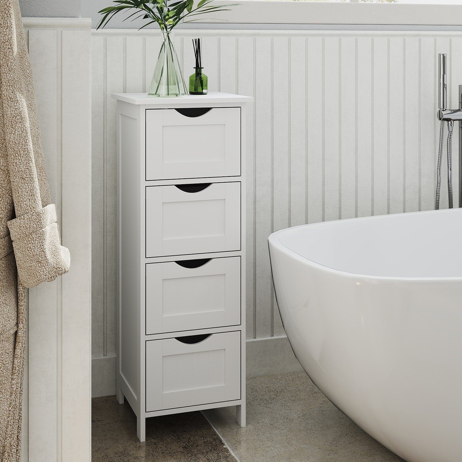 Bathroom Cabinet - VERRA Freestanding Floor Storage Unit with 4 Drawers 30 x 30 x 82 cm - White - Indigo Home