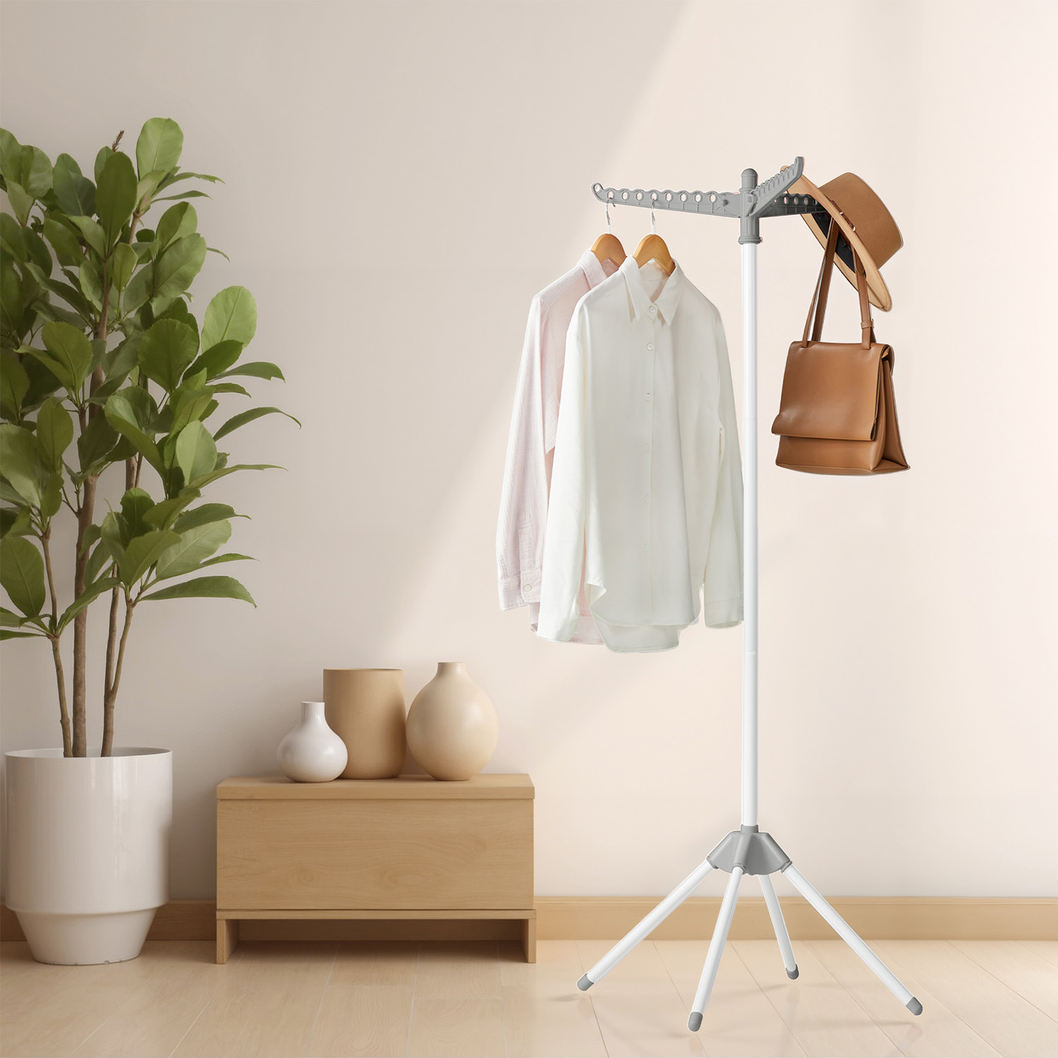 Drying Rack - VERRA 150cm Tall Laundry Rack with 3 Rotatable Arms and 4 Legs - Grey - Indigo Home