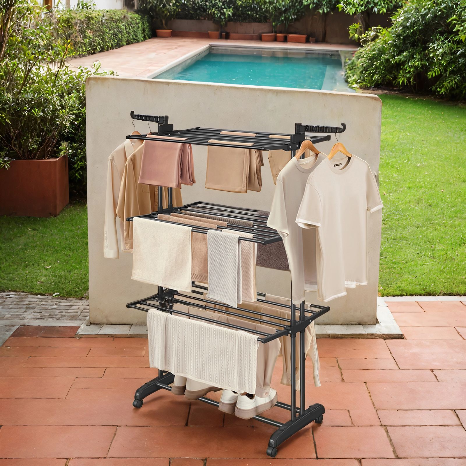 Drying Rack - VERRA Foldable 68.1 Inch Tall Laundry Rack Stainless Steel - Black - Indigo Home